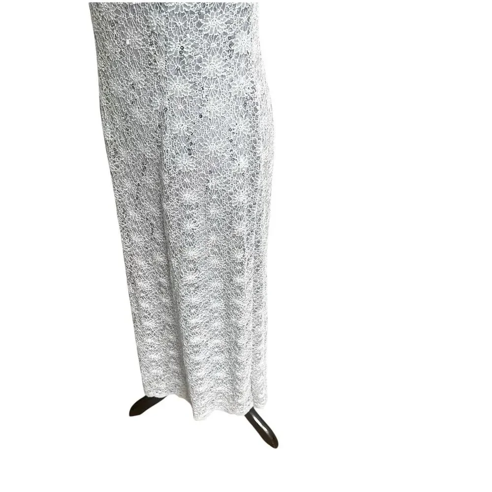 R&M Richards Vintage Sequin Maxi Dress Silver Size 8 Fairy Godmother Y2K 90’s